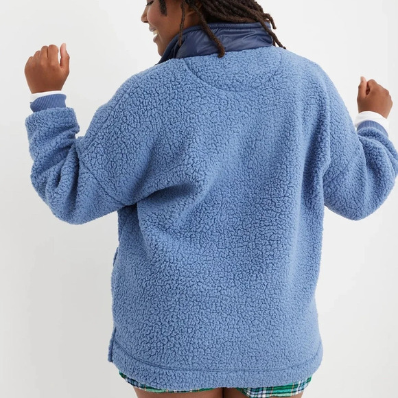 Aerie Dream Sherpa Quarter Zip Sweatshirt Marbled Blue Medium Oversized Pullover - Picture 2 of 13